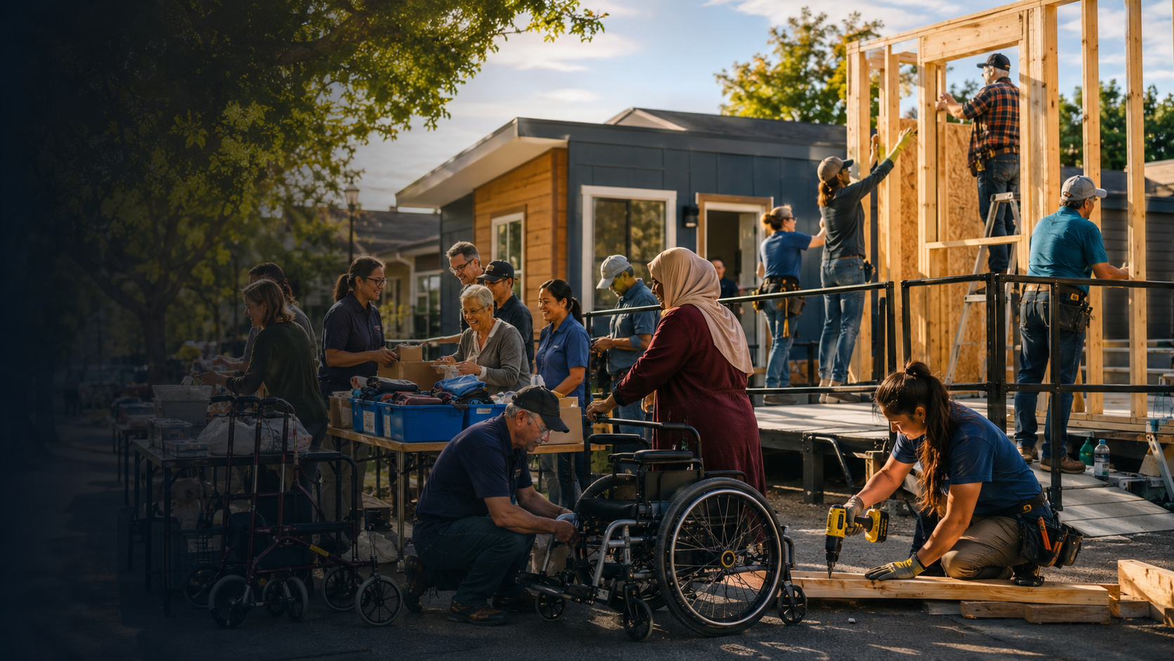 Illustration of neighbours building a welcoming place together