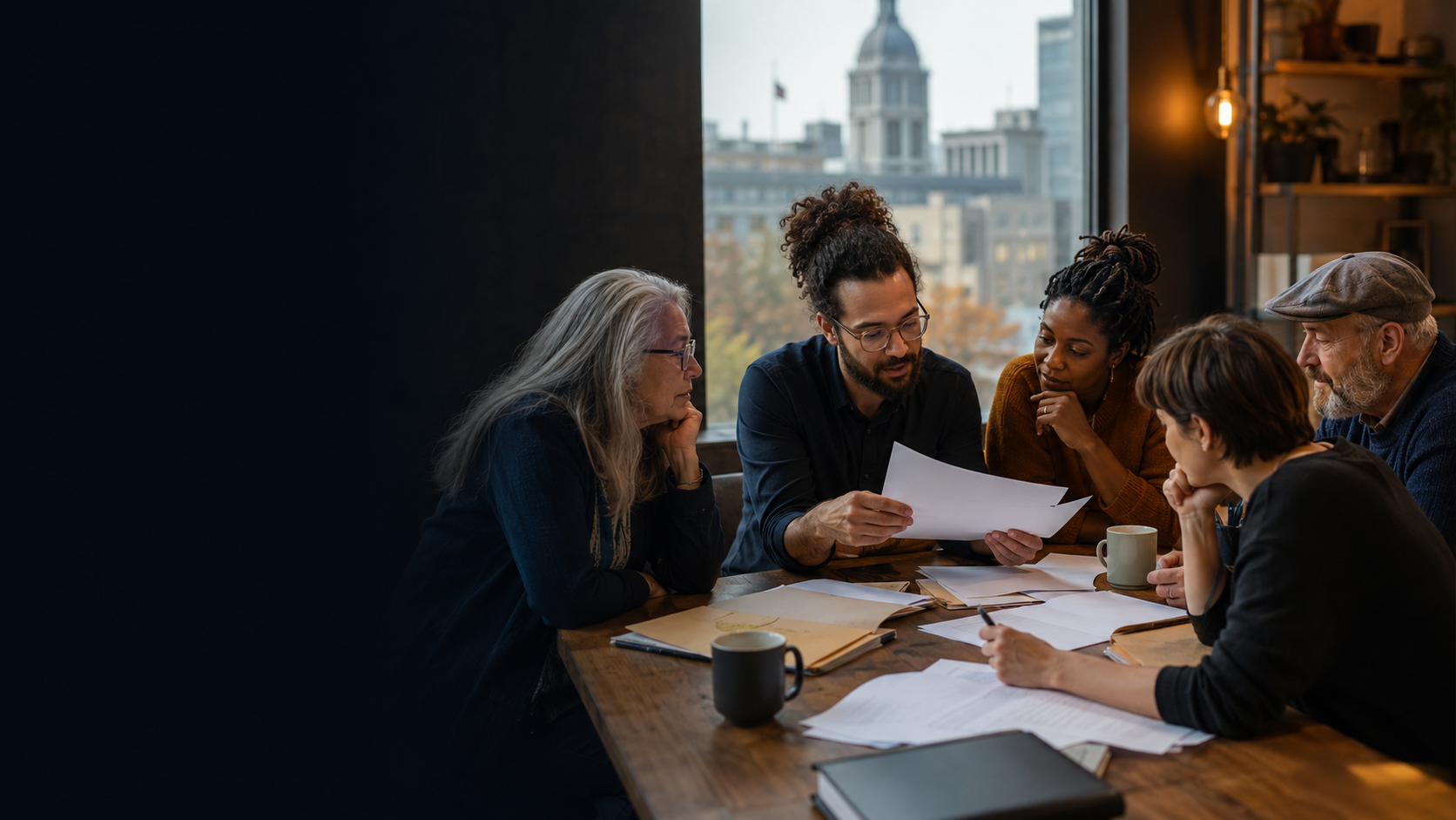 People reviewing public-interest proposals together