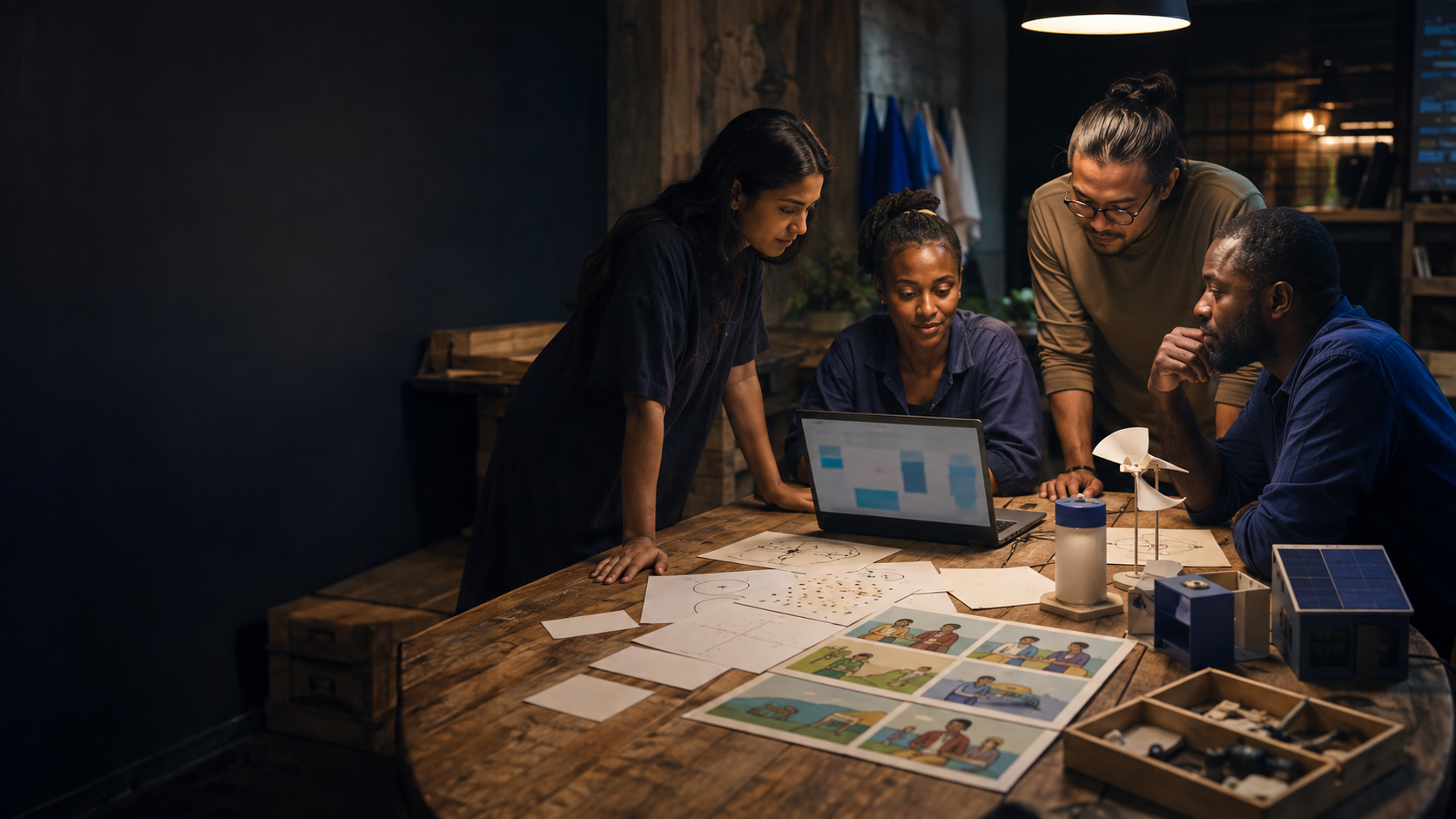 People collaborating on practical research and development
